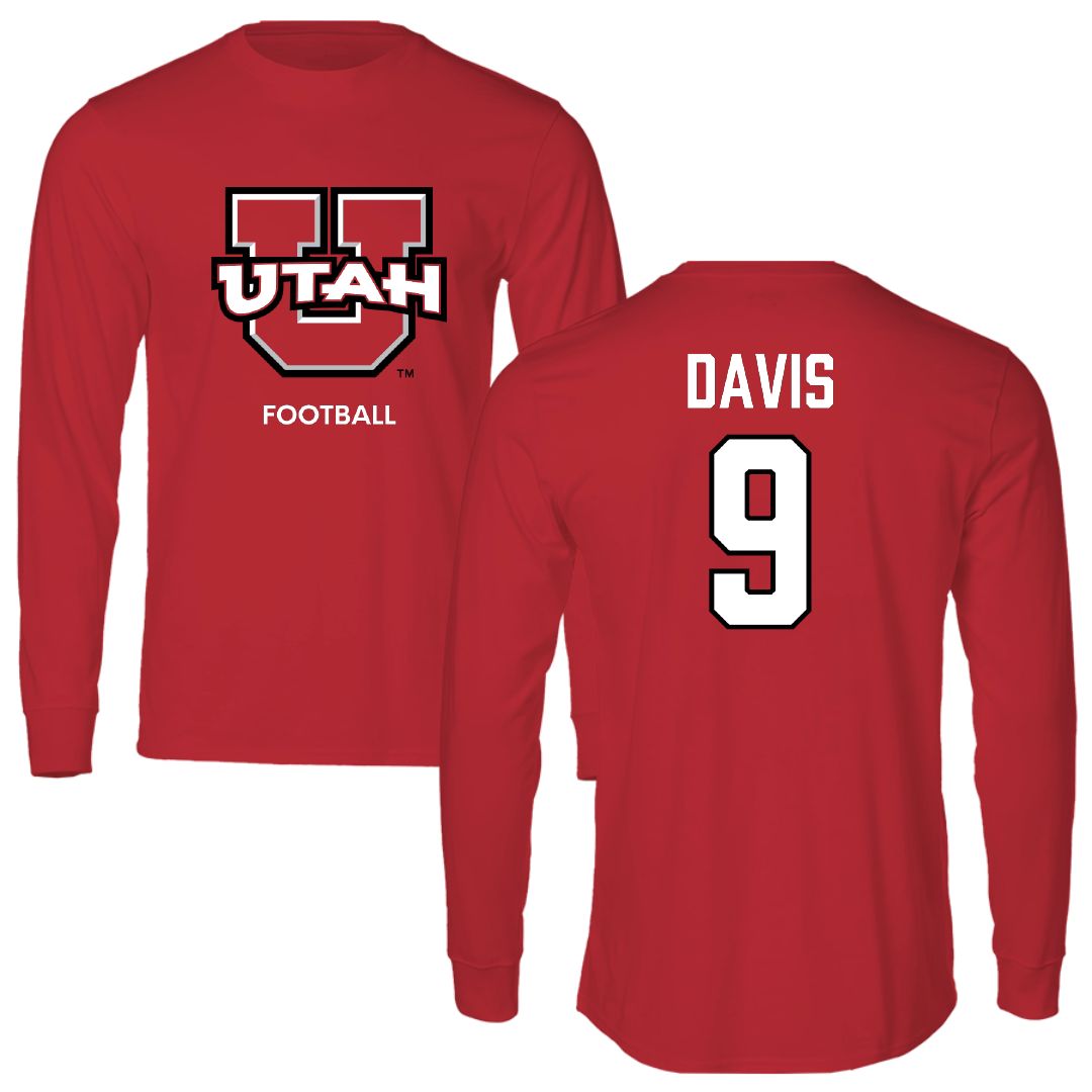 University of Utah Football Red Utes Long Sleeve - #9 Elijah Davis