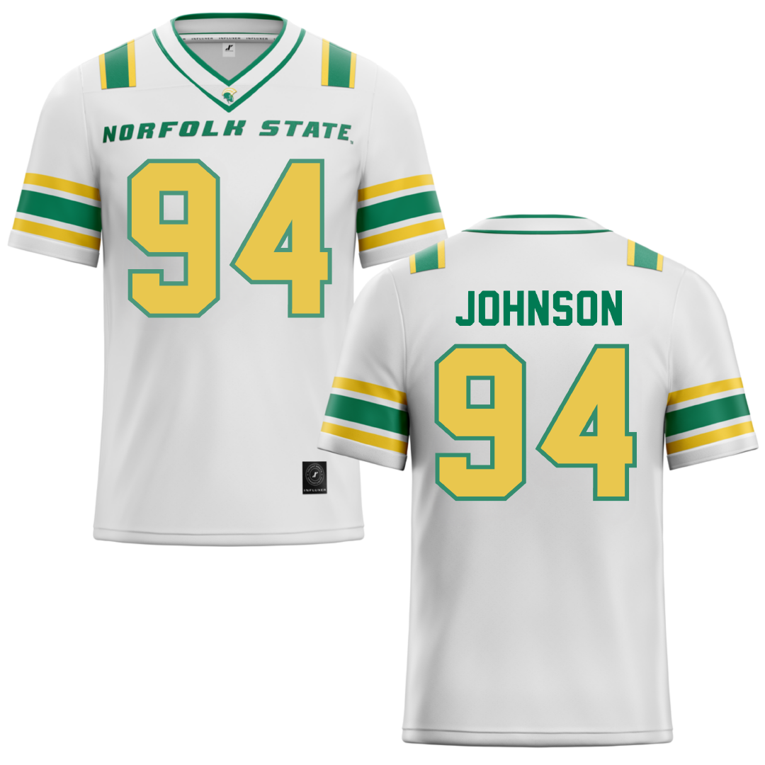 Norfolk State University White Football Jersey - #94 Tyler Johnson