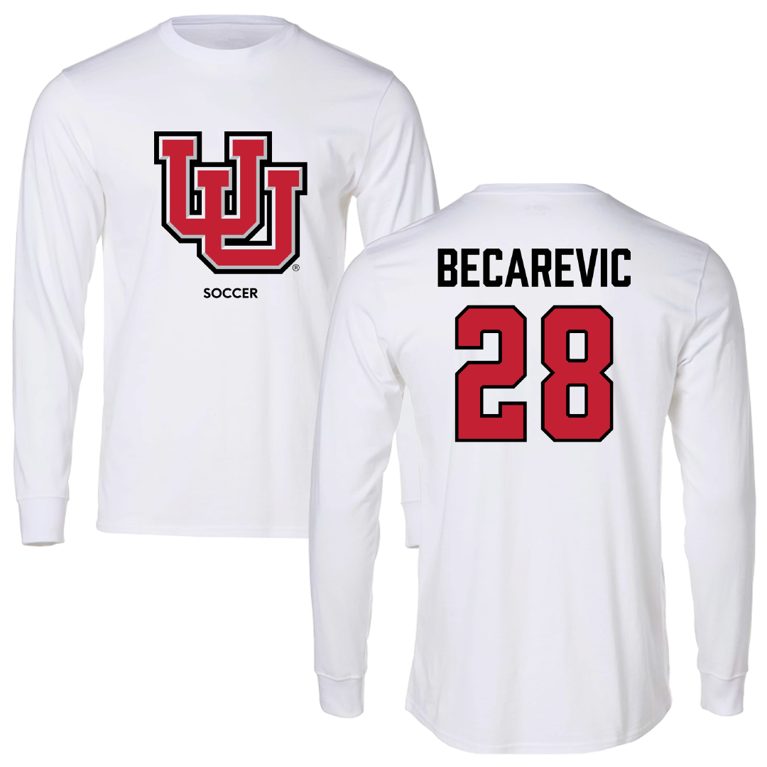 University of Utah Soccer (W) White Block Long Sleeve - #28 Mia Becarevic