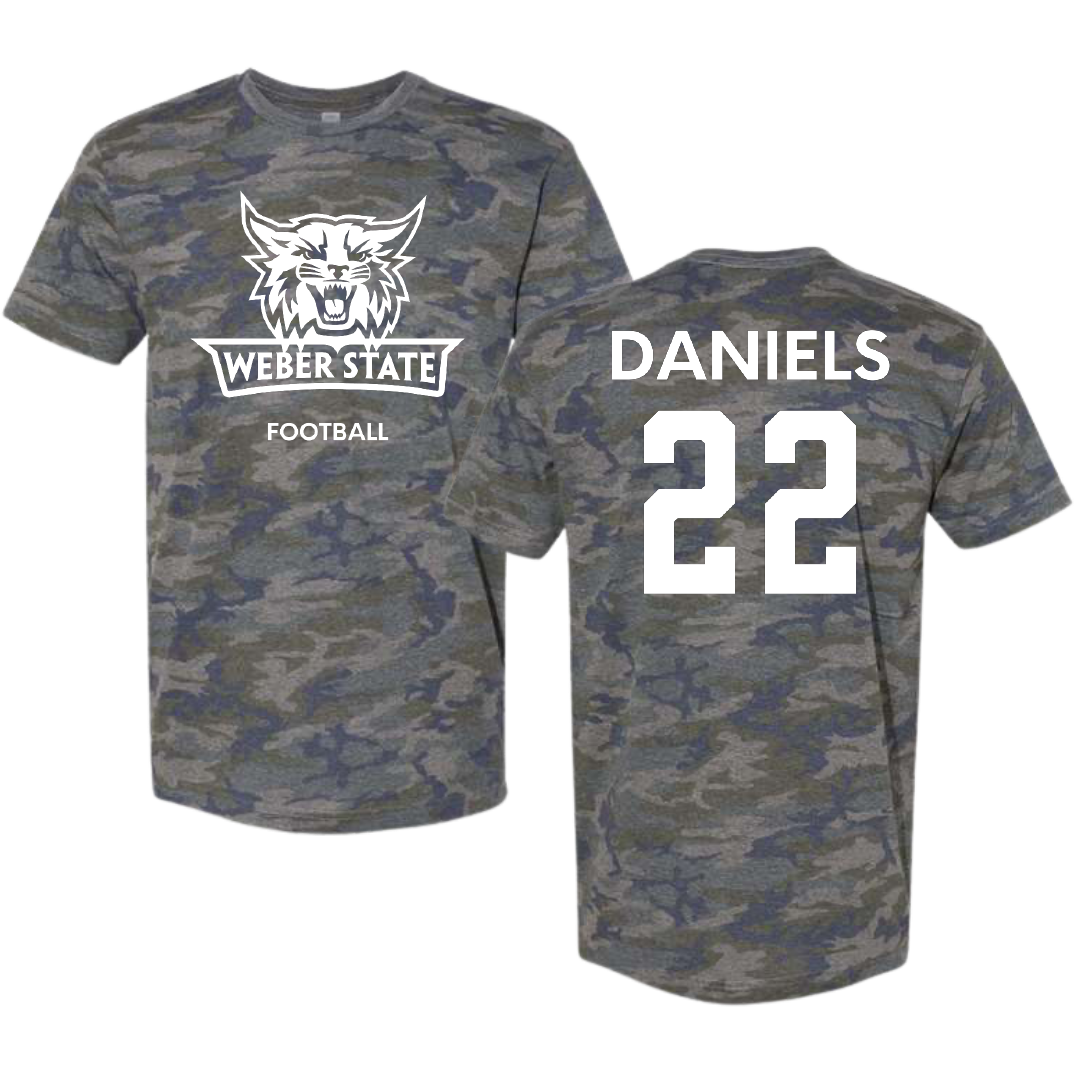 Weber State University Football Vintage Camo Tee - #22 Ishaan Daniels