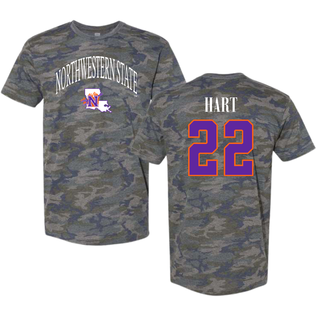 Northwestern State University Football Vintage Camo Tee - #22 Duce Hart