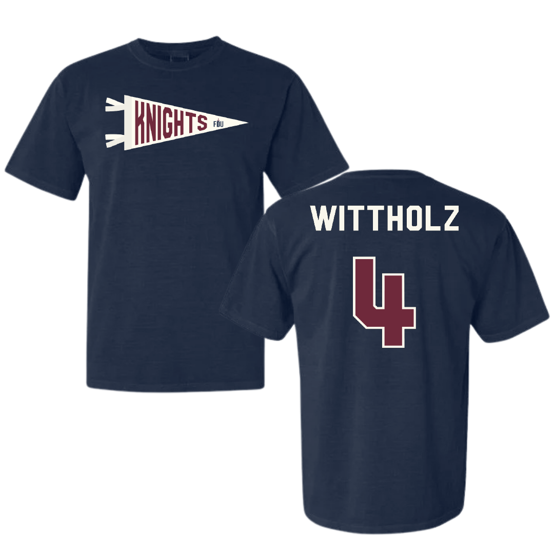 Fairleigh Dickinson University-Metropolitan Campus Volleyball Navy Pennant Comfort Colors Tee - #4 Samantha Wittholz