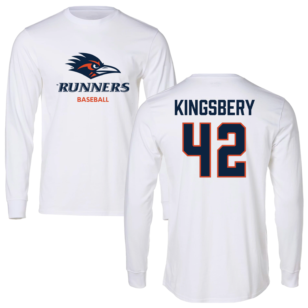 University of Texas at San Antonio Baseball White Performance Long Sleeve - #42 Fischer Kingsbery