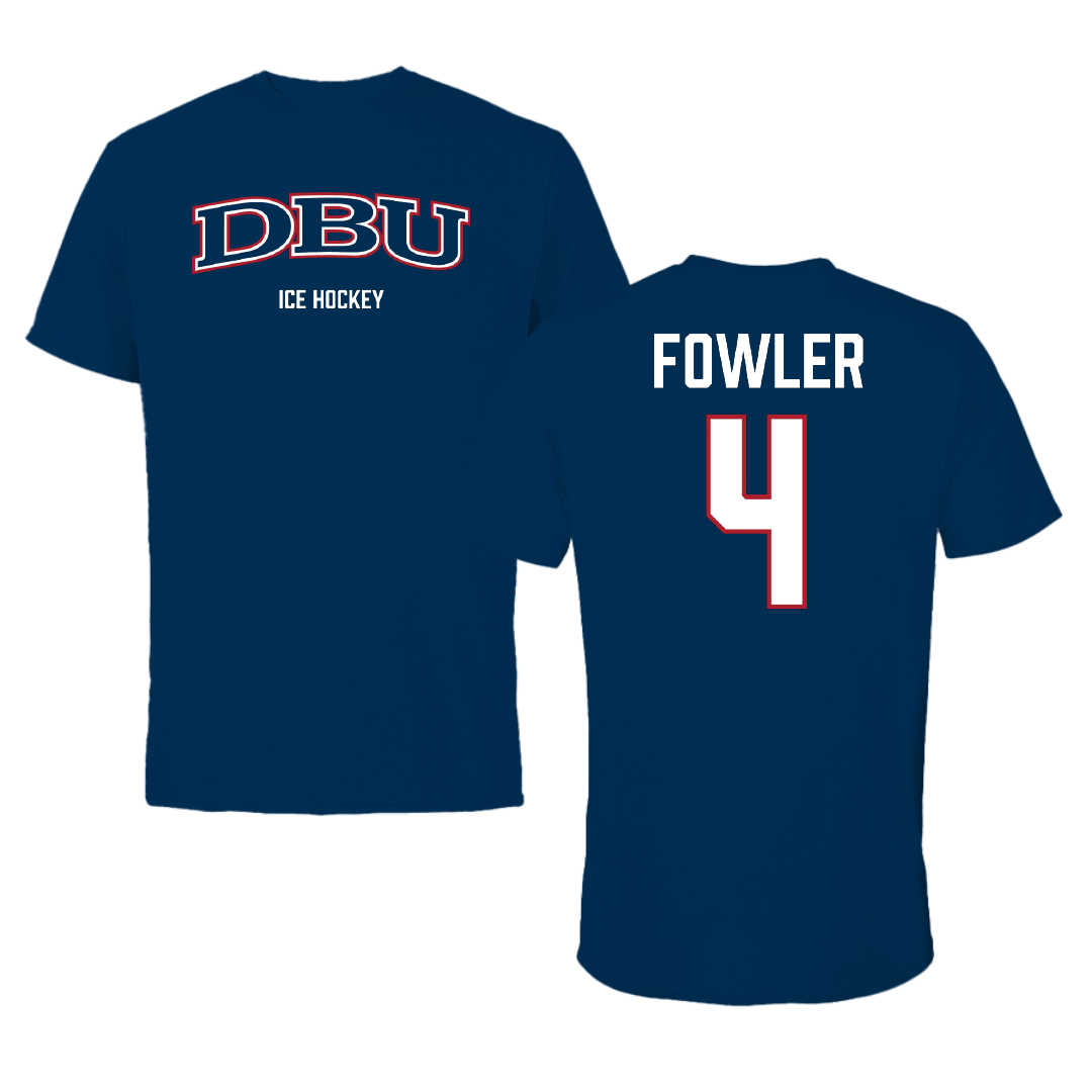 Dallas Baptist University Ice Hockey (M) Navy Performance Tee - #4 Austin Fowler