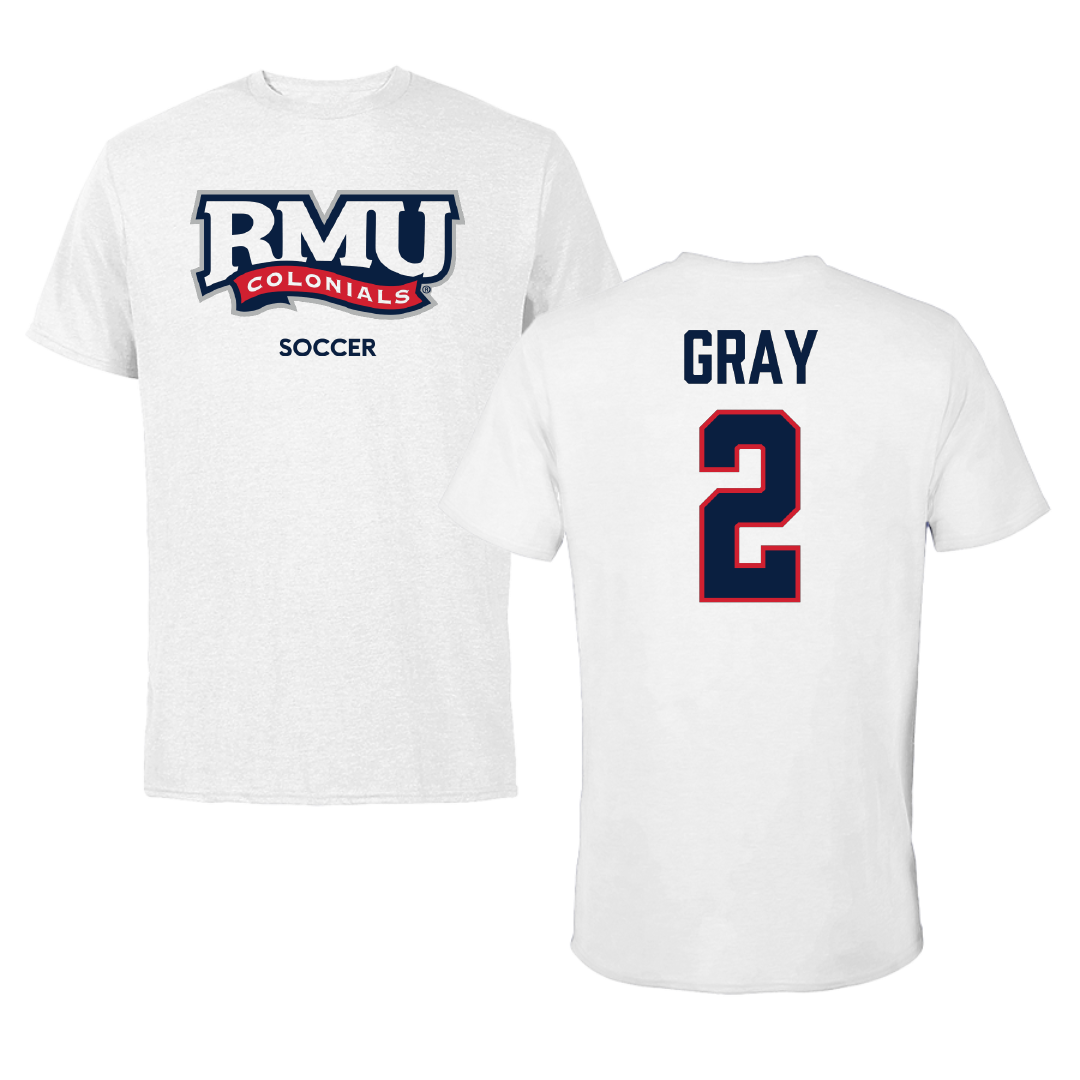 Robert Morris University Soccer (M) White Performance Tee - #2 Darren Gray