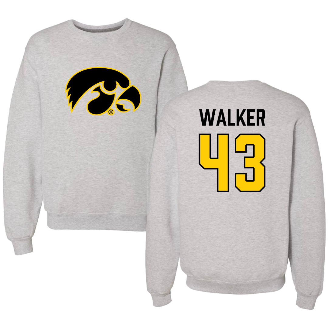 University of Iowa Baseball Light Gray Crewneck - #43 Bryson Walker