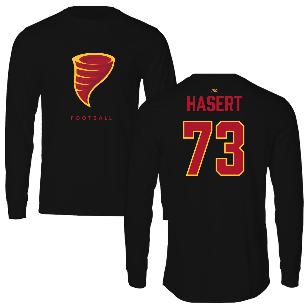 Iowa State University Football Black Performance Long Sleeve - #73 Deylin Hasert
