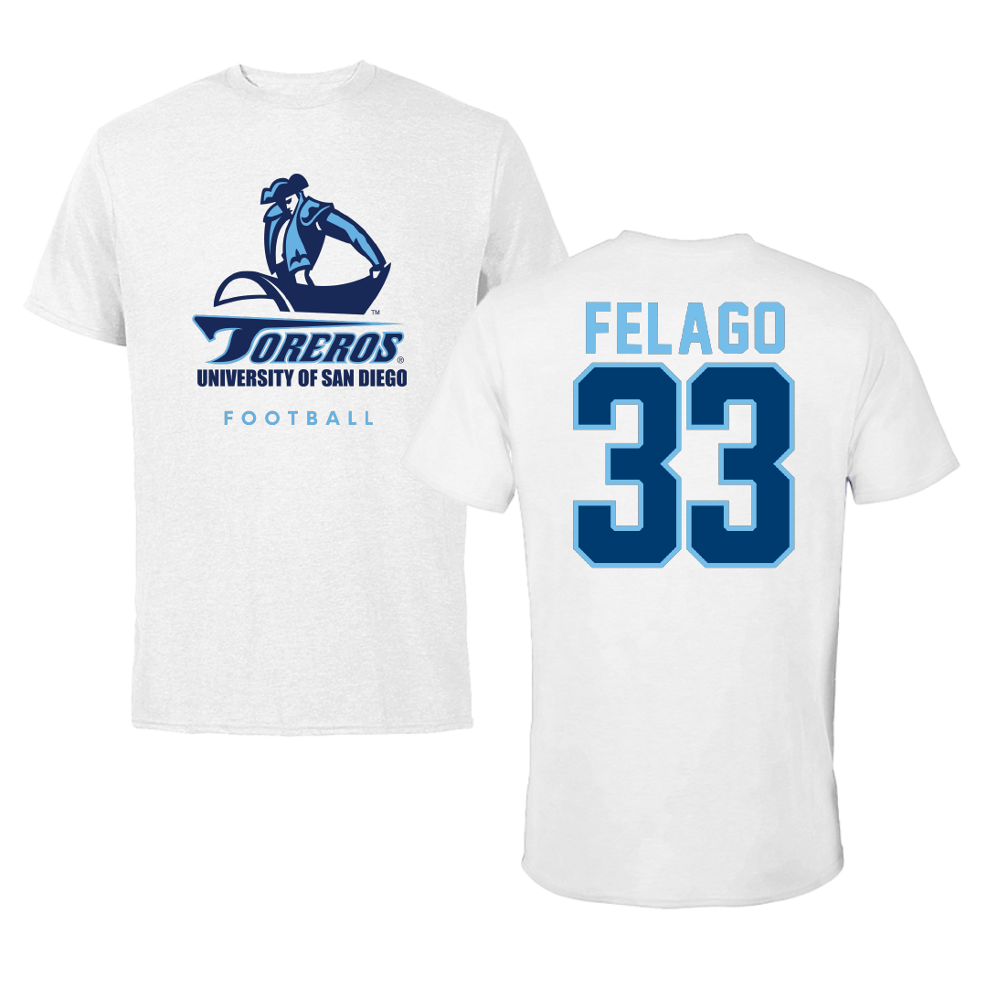 University of San Diego Football White Performance Tee - #33 Nick Felago