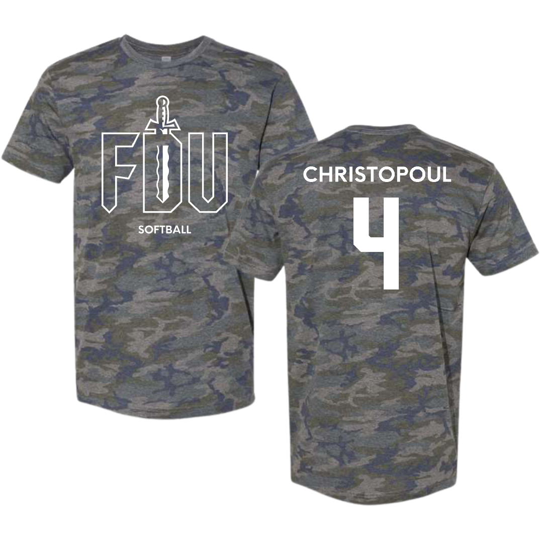 Fairleigh Dickinson University-Metropolitan Campus Softball Vintage Camo Tee - #4 Olivia Christopoul
