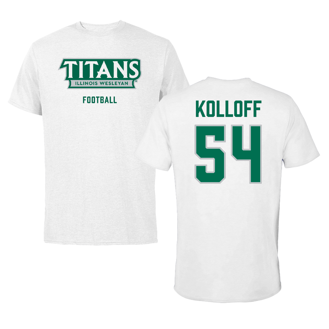 Illinois Wesleyan University Football White Mascot Performance Tee - #54 Ethan Kolloff