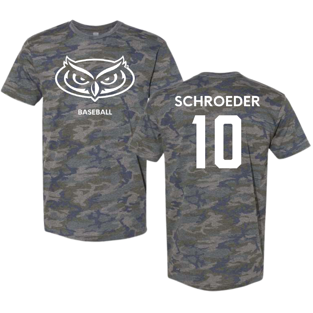 Florida Atlantic University Baseball Vintage Camo Tee - #10 John Schroeder