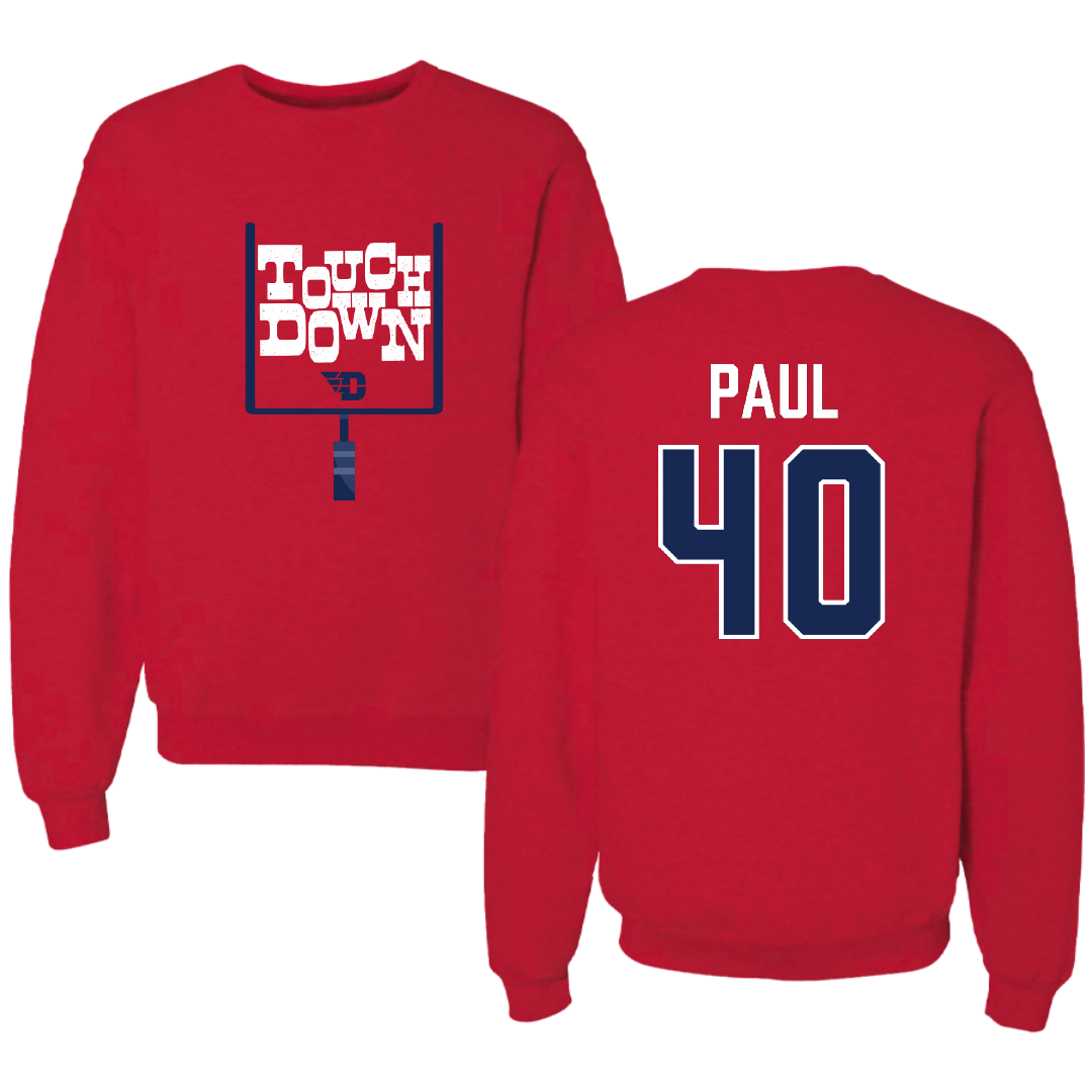 University of Dayton Football Red Touchdown Crewneck - #40 Kyler Paul