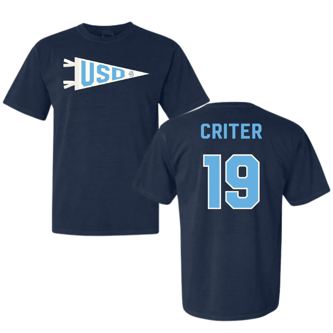 University of San Diego Football Navy Pennant Comfort Colors Tee - #19 Adam Criter