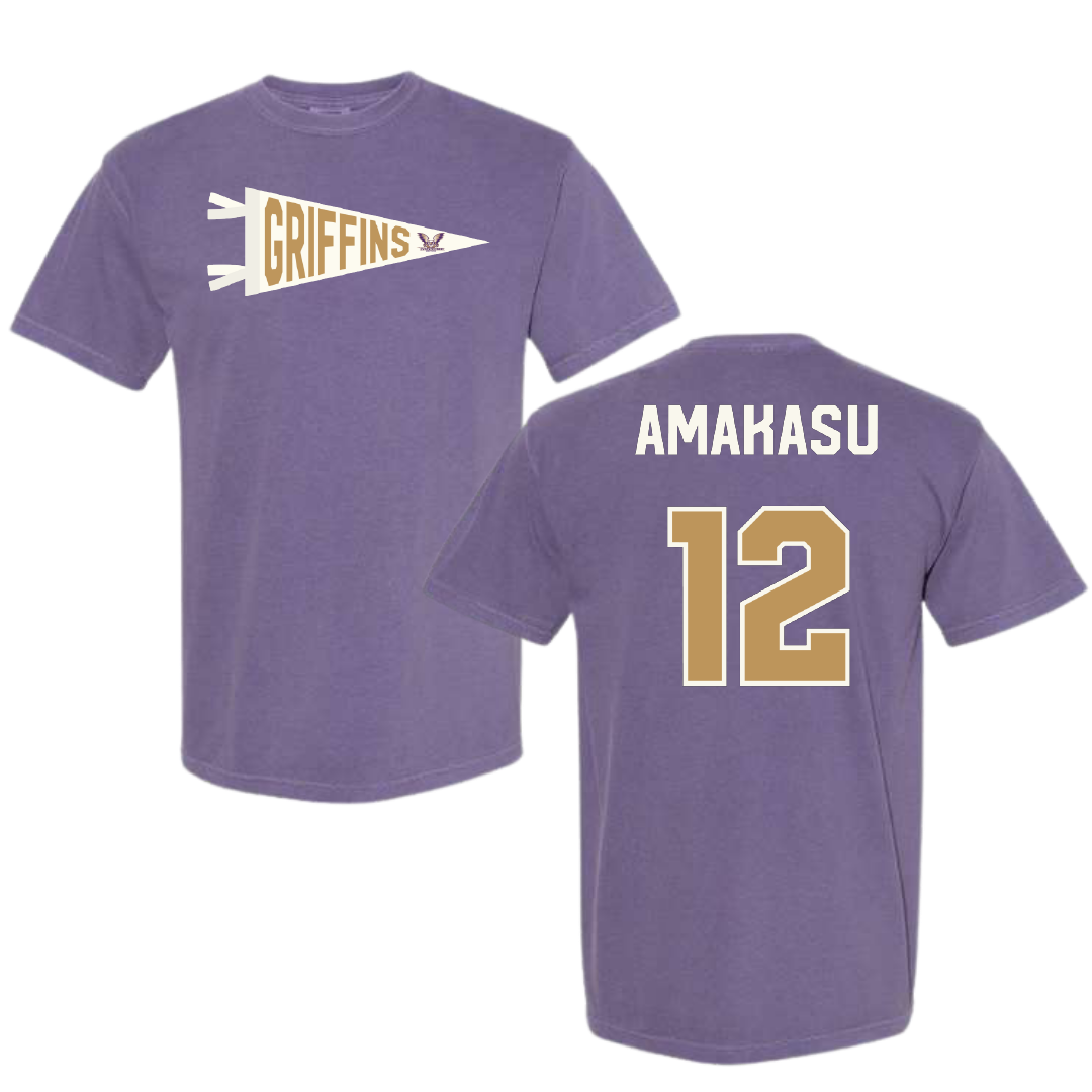 Westminster University (Utah) Basketball Purple Pennant Comfort Colors Tee - #12 Peter Amakasu