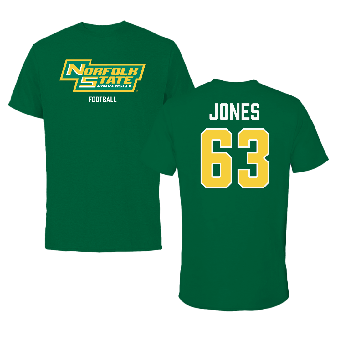 Norfolk State University Football Green Performance Tee - #63 Chris Jones