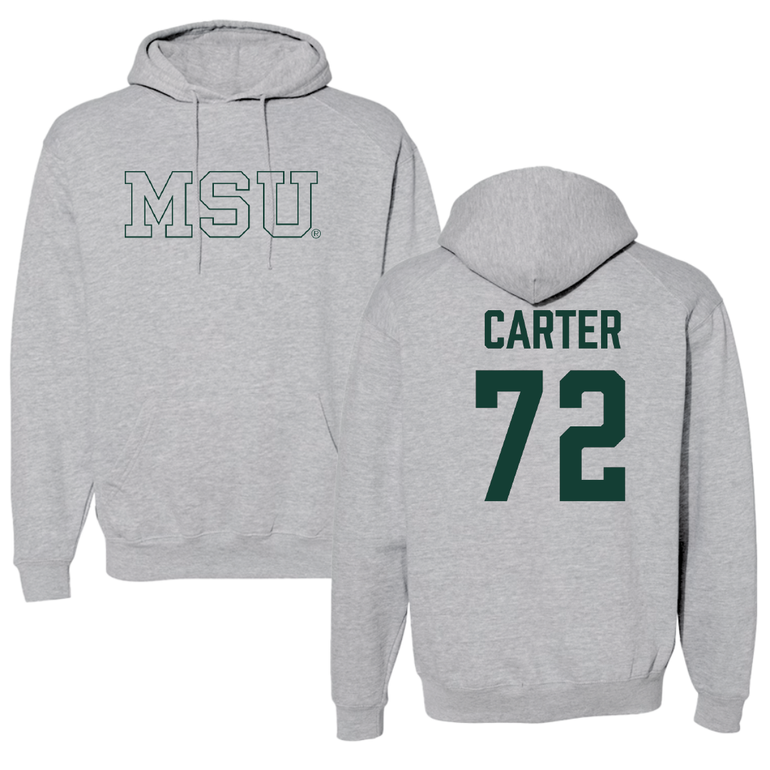 Michigan State University Football Sport Gray Hoodie - #72 Caleb Carter