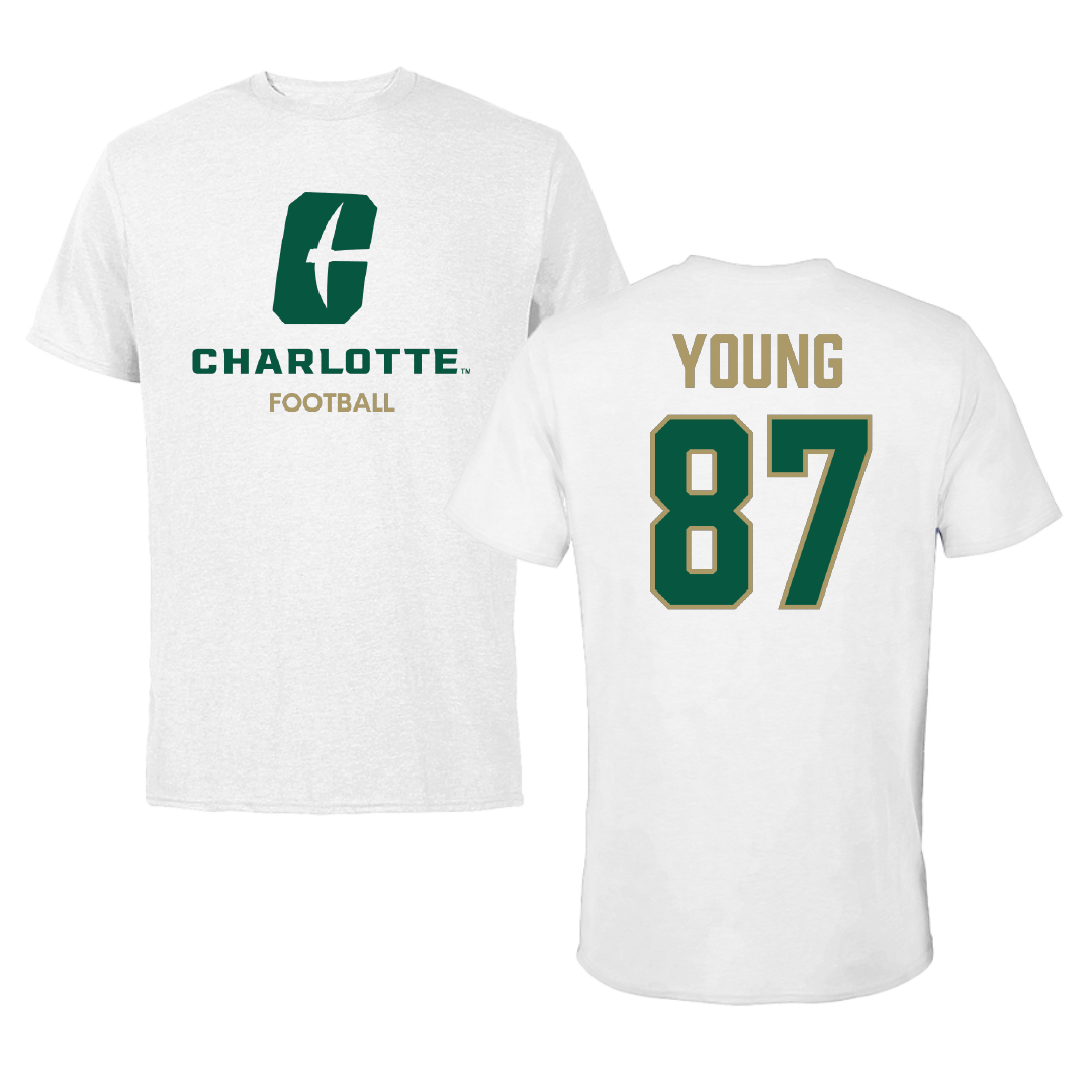 The University of North Carolina at Charlotte Football White Tee - #87 Jake Young