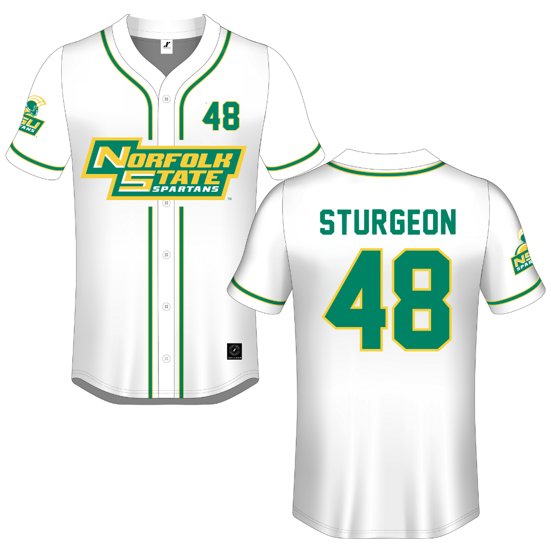 Norfolk State University White Button-Down Jersey - #48 CC Sturgeon