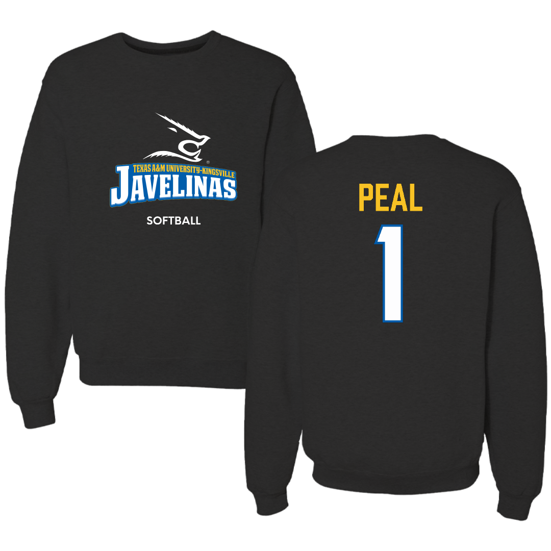 Texas A&M University-Kingsville Softball Black Crewneck - #1 Shelbie Peal