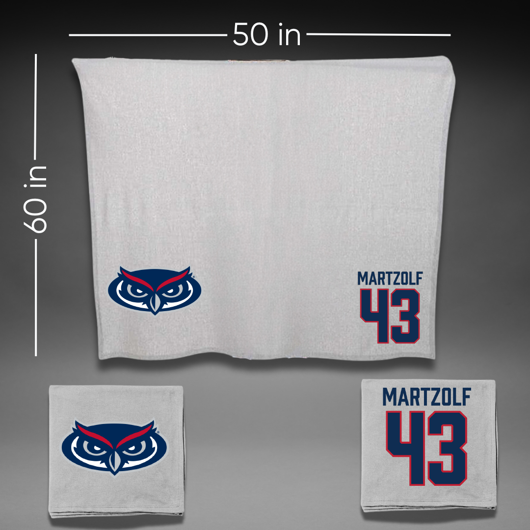 Florida Atlantic University Baseball Gray Blanket - #43 Max Martzolf