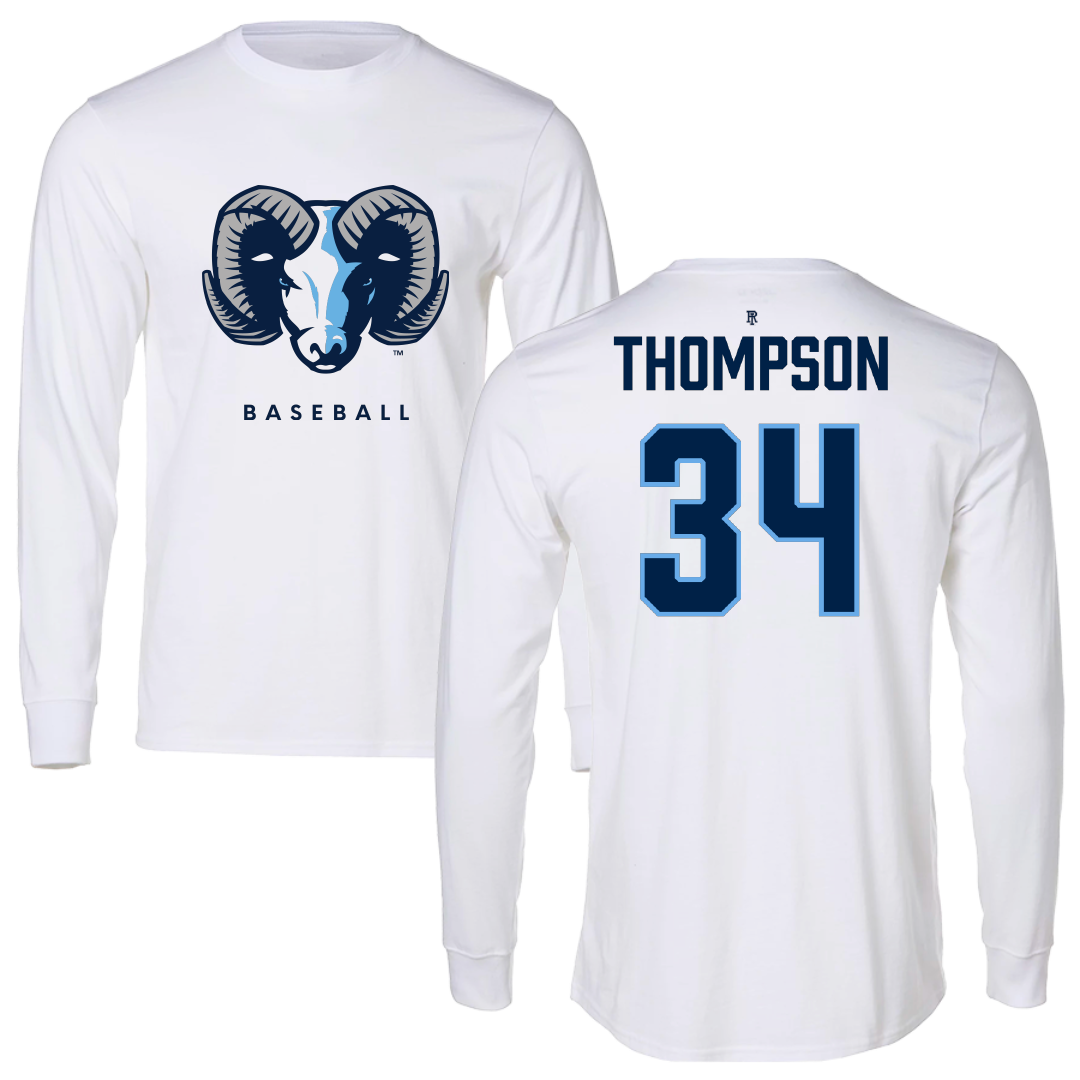 University of Rhode Island Baseball White Performance Long Sleeve - #34 Ryan Thompson