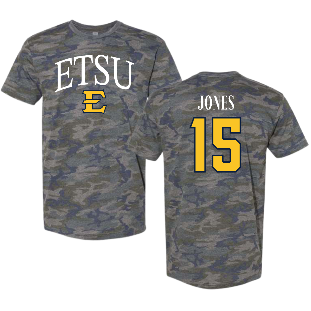 East Tennessee State University Basketball Vintage Camo Tee - #15 Jaxson Jones