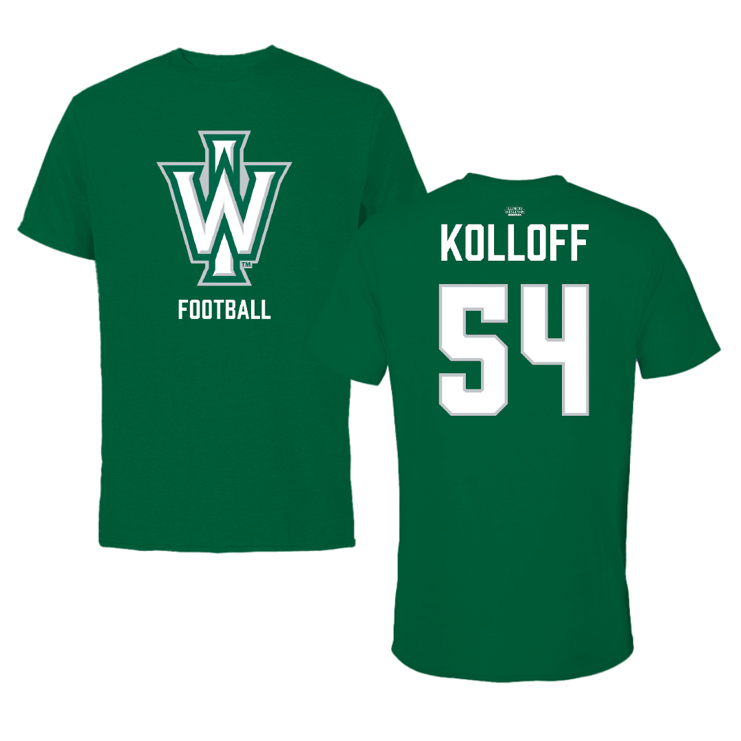 Illinois Wesleyan University Football Green Tee - #54 Ethan Kolloff