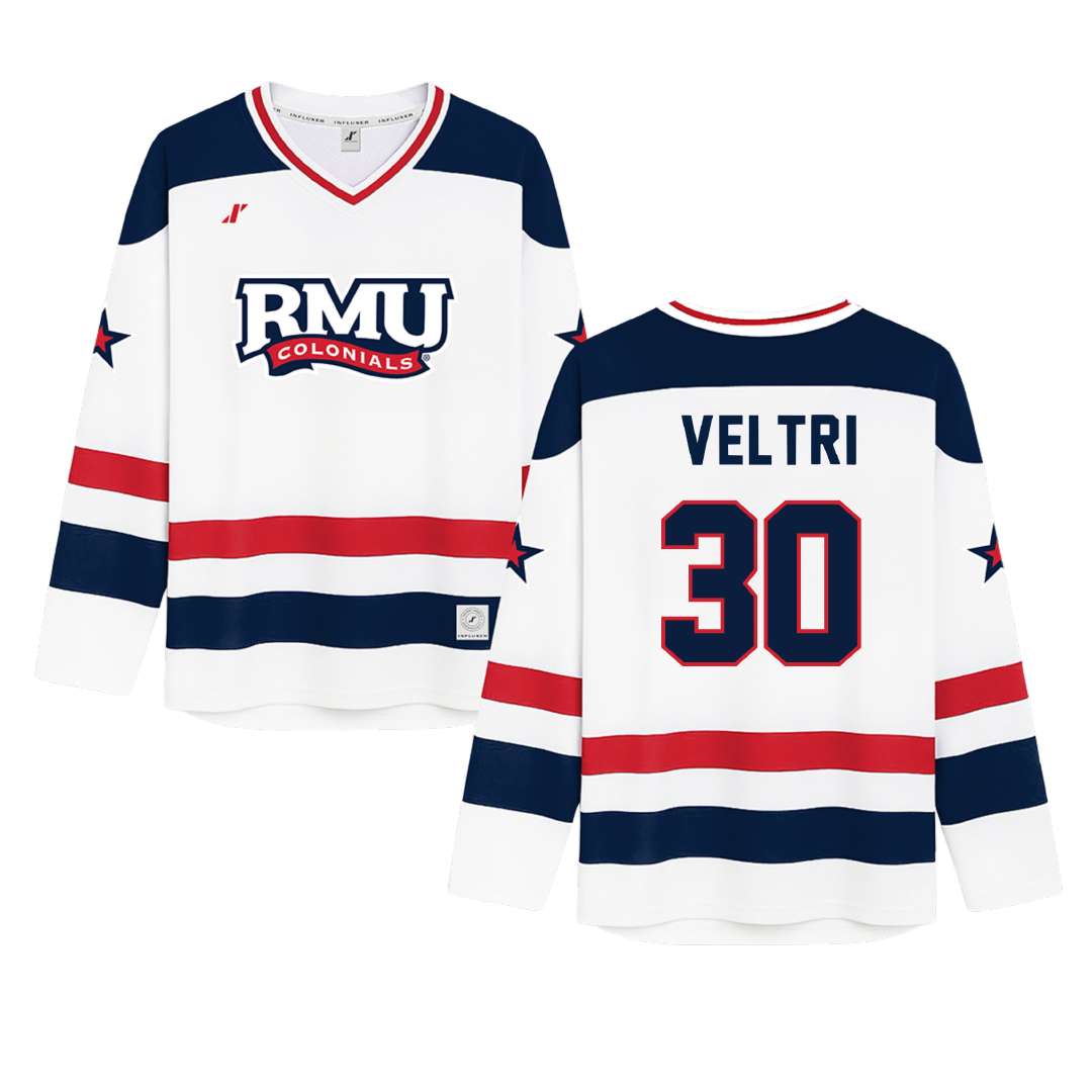 Robert Morris University White Hockey Jersey - #30 Chad Veltri