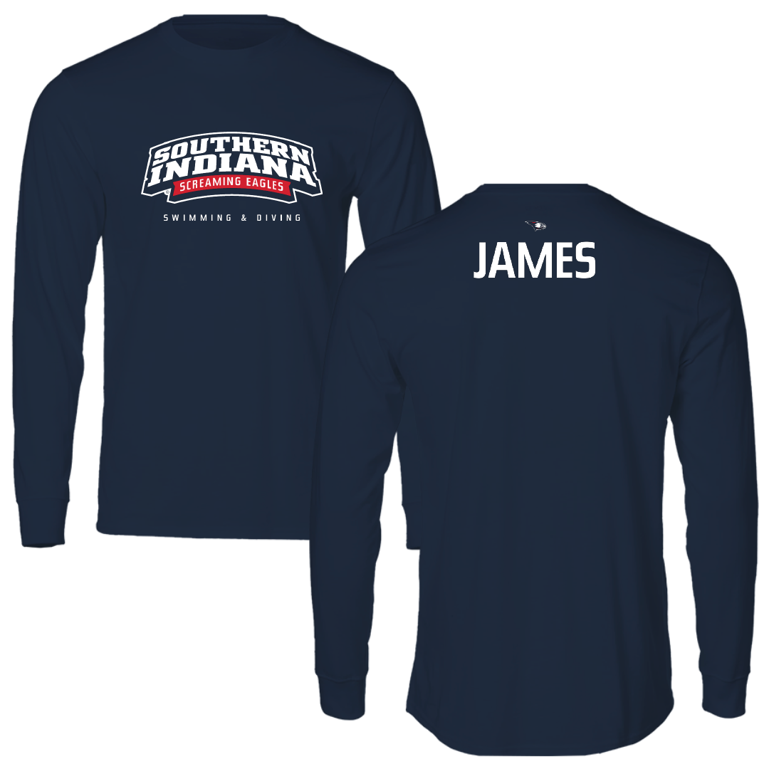 University of Southern Indiana Swimming & Diving Navy Performance Long Sleeve - Cameron James