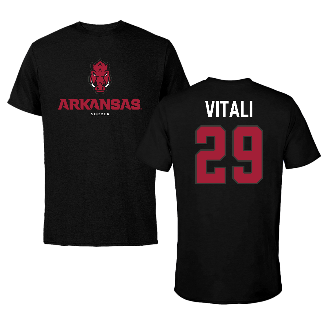 University of Arkansas Soccer Black Performance Tee - #29 Evie Vitali