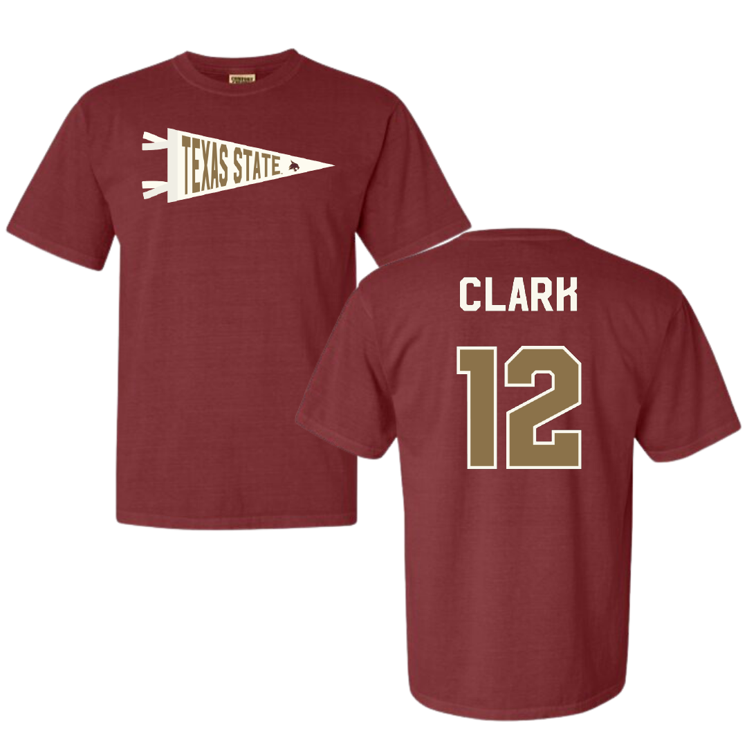 Texas State University Volleyball Maroon Pennant Comfort Colors Tee - #12 Alyssa Clark