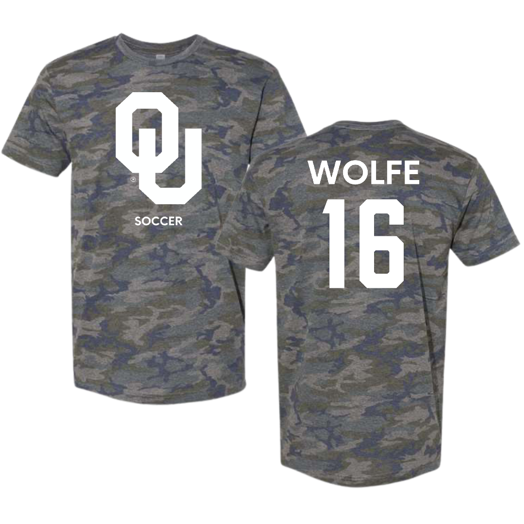 University of Oklahoma Soccer (W) Vintage Camo Tee - #16 Dani Wolfe