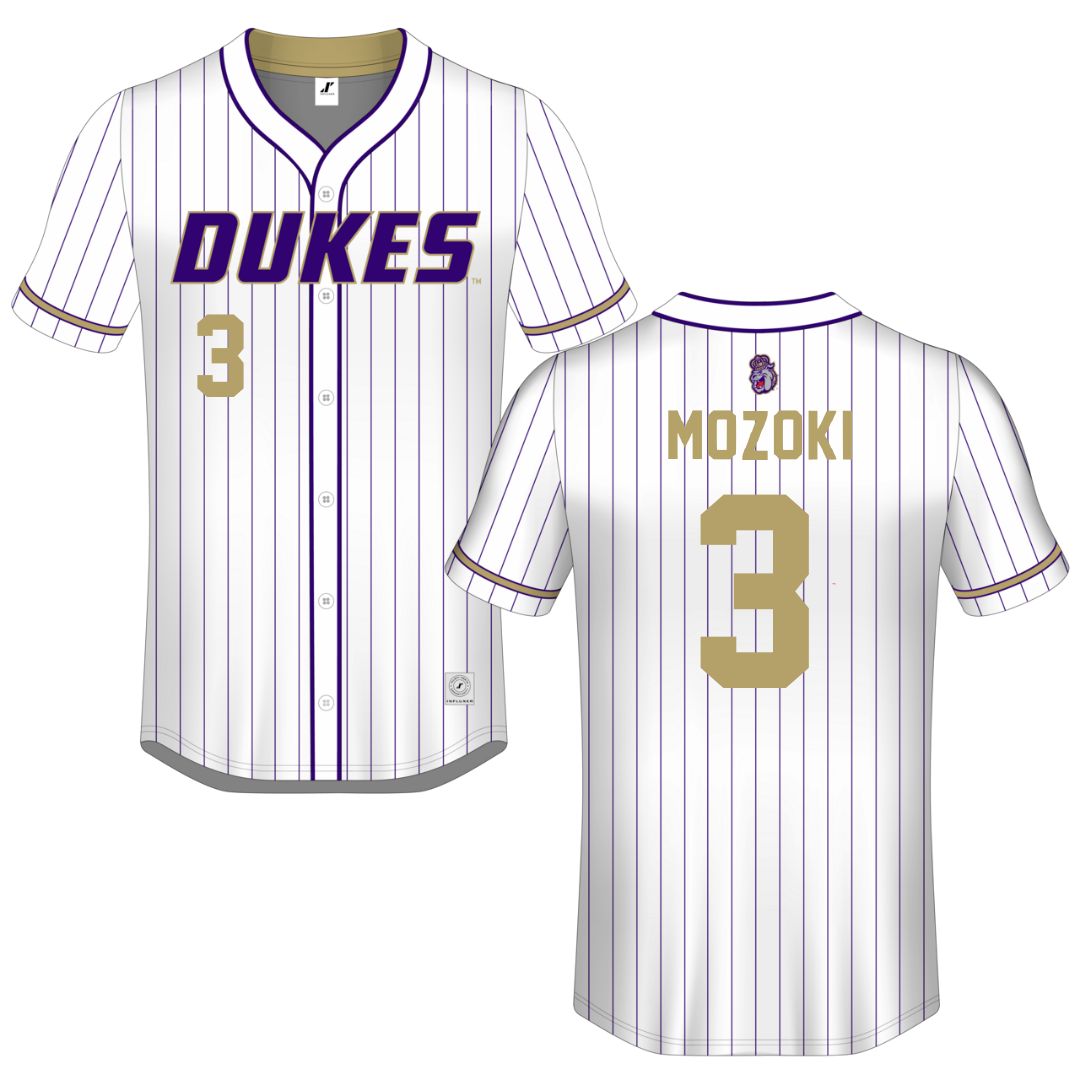 James Madison University White Pinstripe Button-Down Jersey - #3 Todd Mozoki