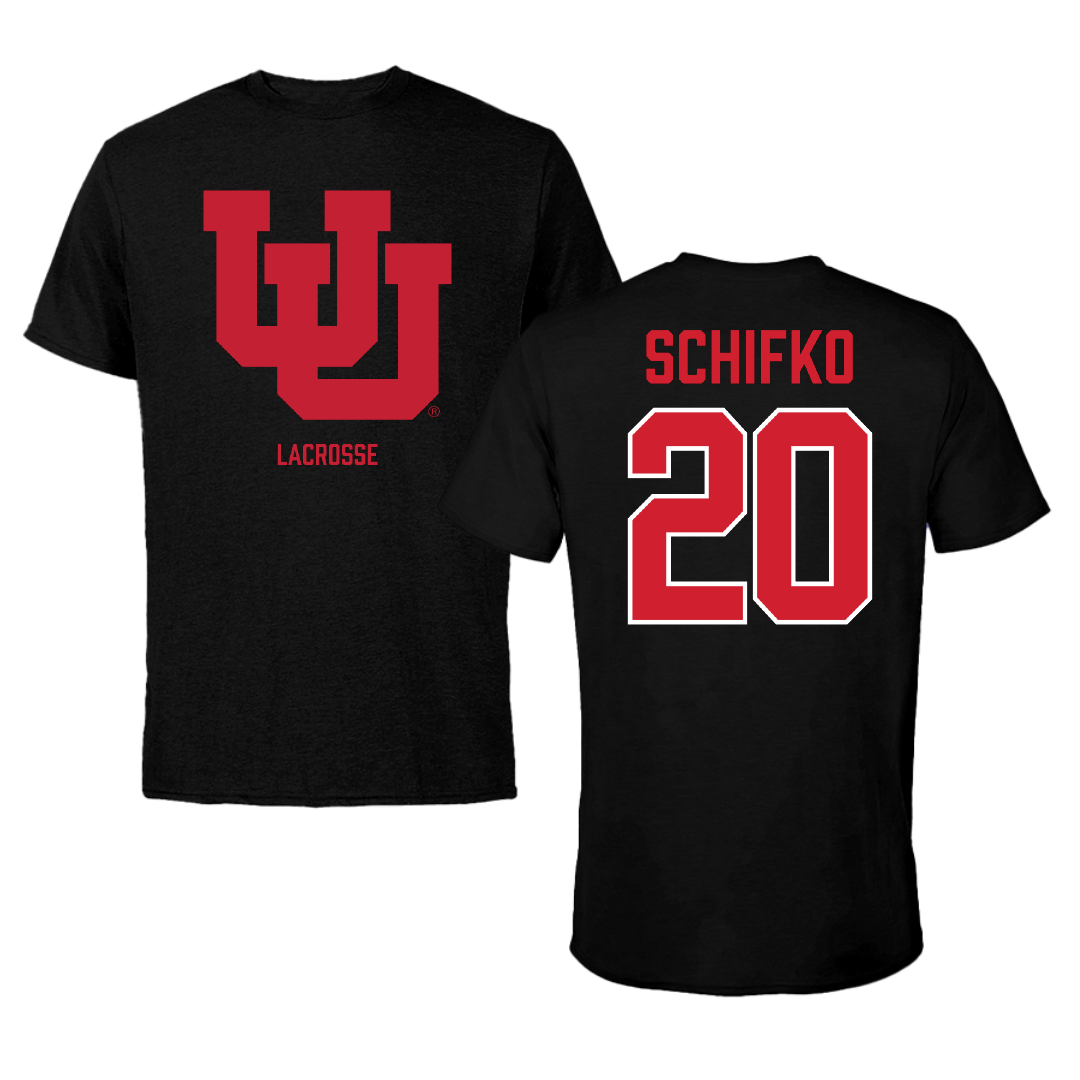 University of Utah Lacrosse (M) Black Tee - #20 Tyler Schifko