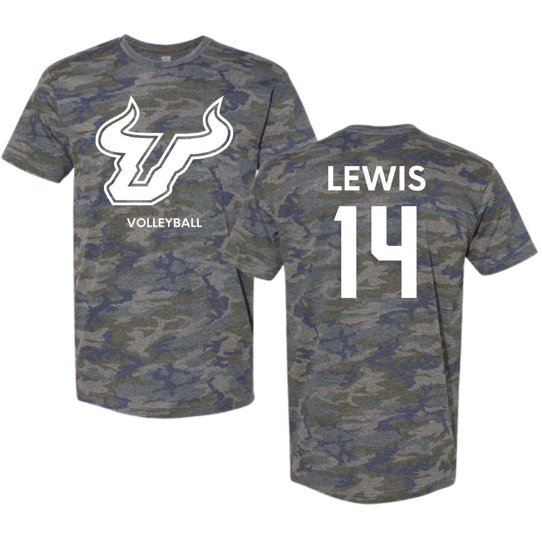 University of South Florida Volleyball (W) Vintage Camo Tee - #14 Lauren Lewis