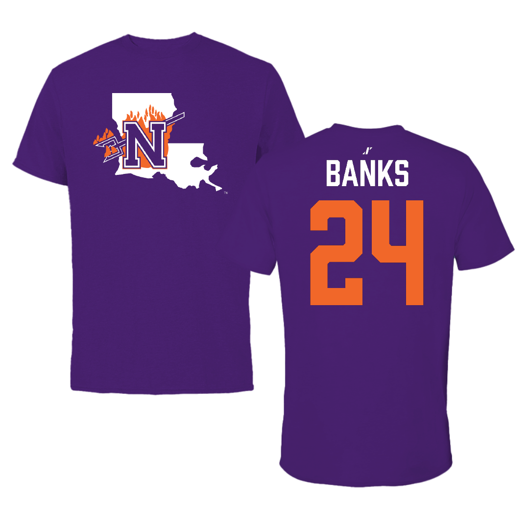 Northwestern State University Football Purple State Tee - #24 Brian Banks