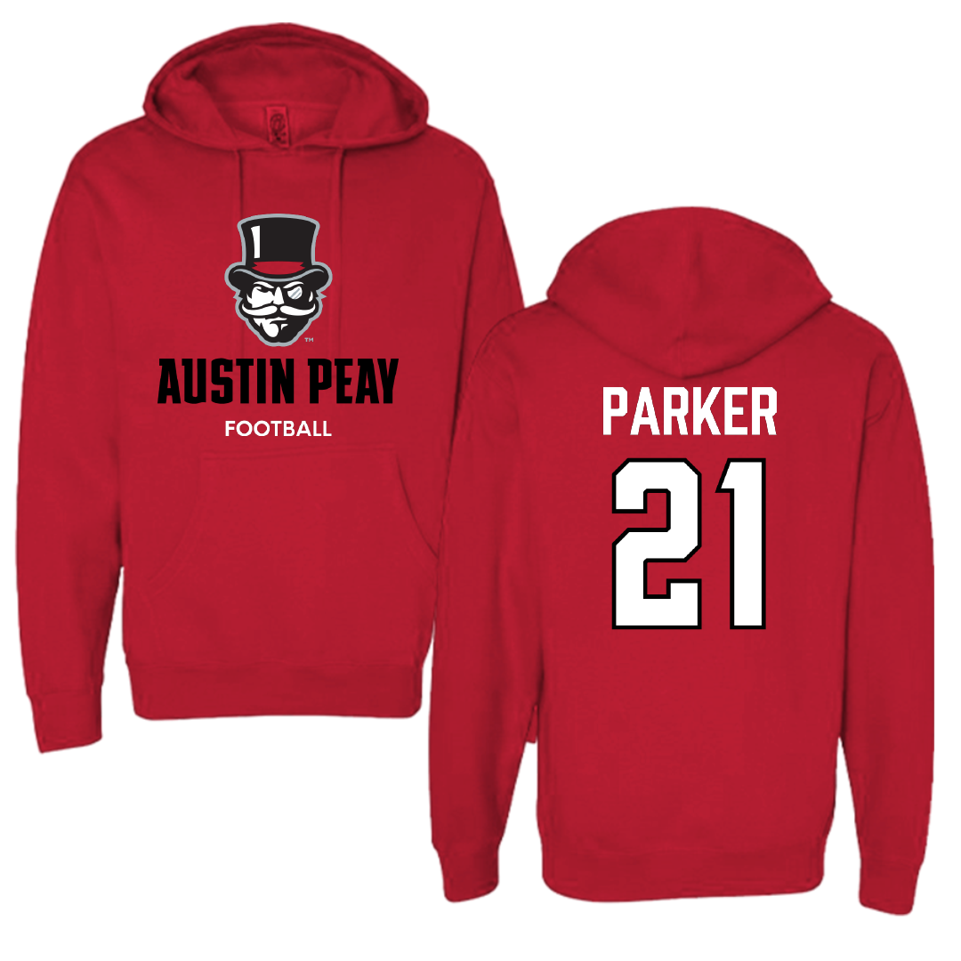 Austin Peay State University Football Red Hoodie - #21 Denver Parker