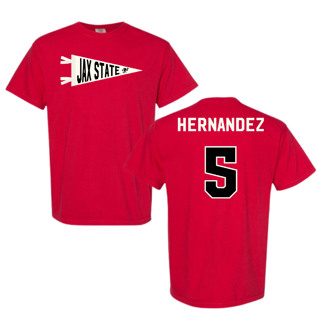 Jacksonville State University Baseball Red Pennant Comfort Colors Tee - #5 Javon Hernandez