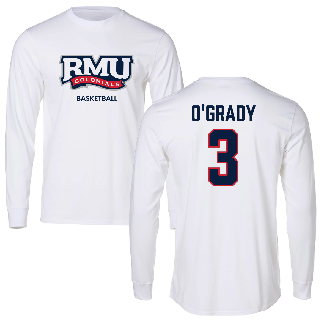 Robert Morris University Basketball (M) White Mascot Performance Long Sleeve - #3 Tanner O'Grady