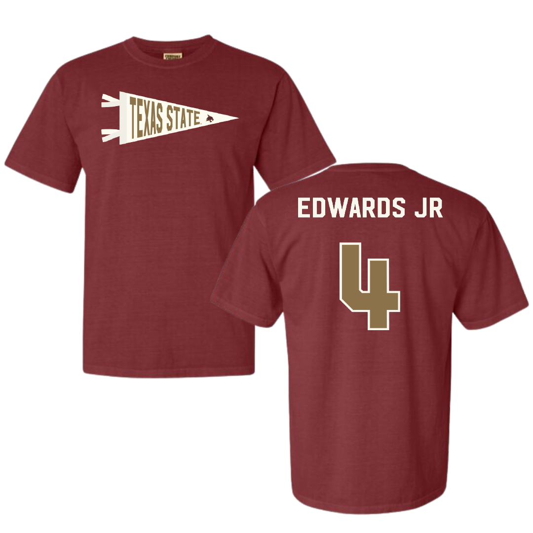 Texas State University Football Maroon Pennant Comfort Colors Tee - #4 Alonzo Edwards Jr