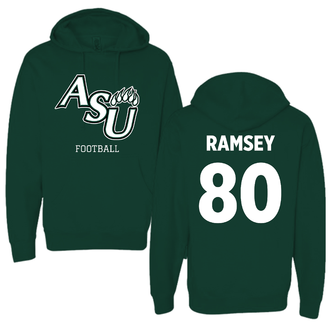 Adams State University Football Forest Green Block Hoodie - #80 Damarian Ramsey