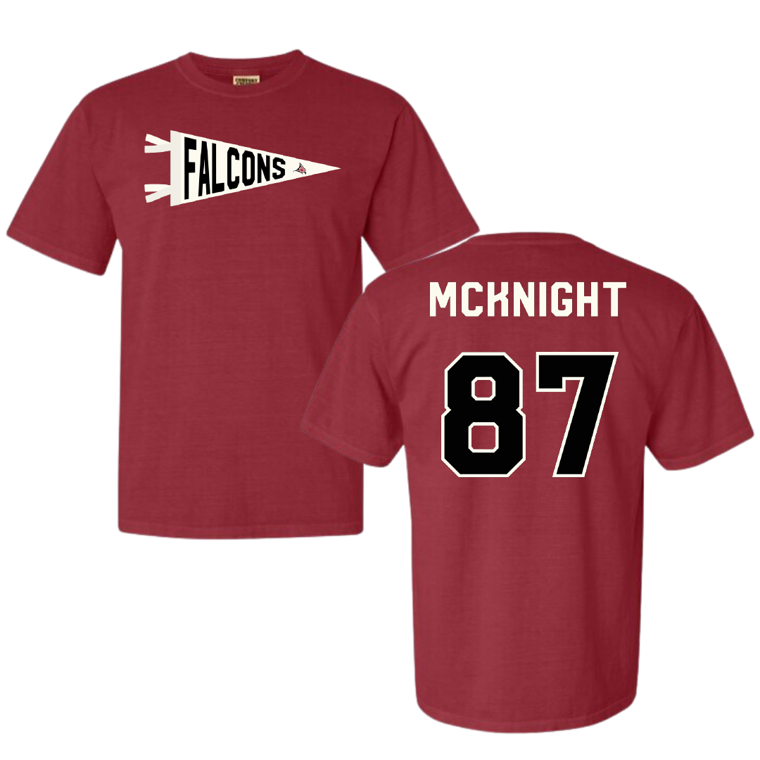 University of Wisconsin-River Falls Football Crimson Pennant Comfort Colors Tee - #87 Brody McKnight