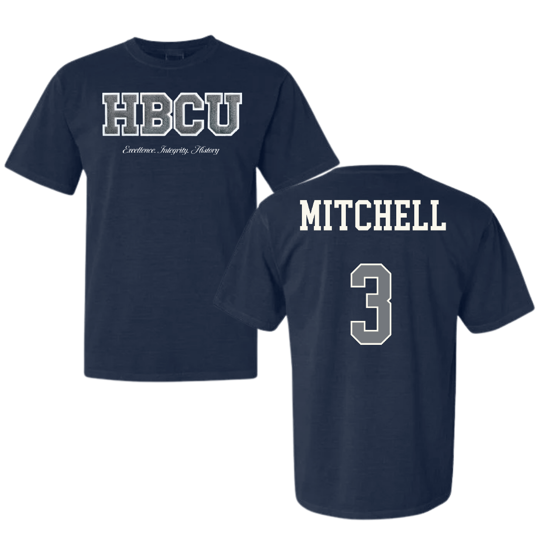 Jackson State University Basketball (M) Navy HBCU Varsity Comfort Colors Tee - #3 Jayme Mitchell
