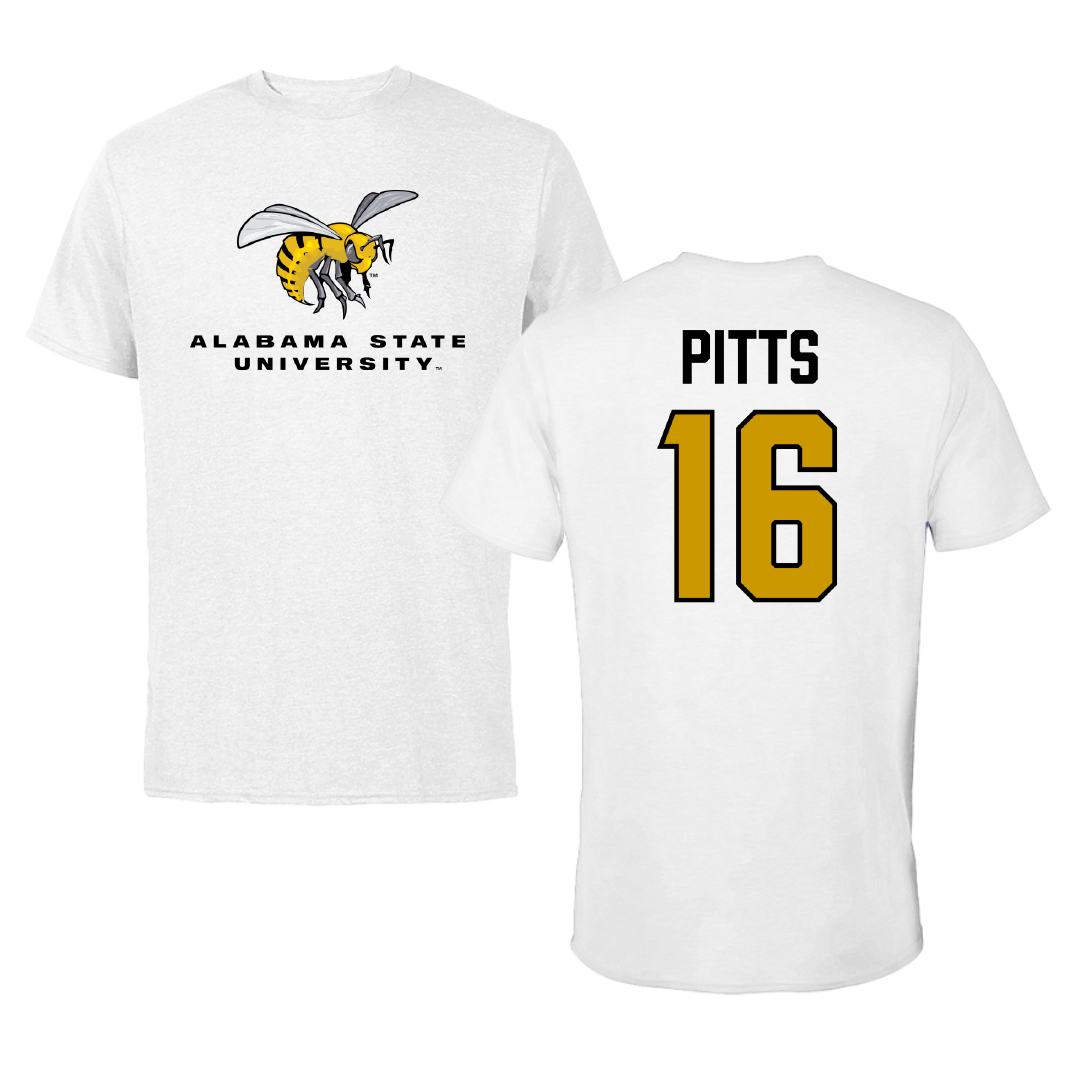 Alabama State University Football White Performance Tee - #16 Christian Pitts