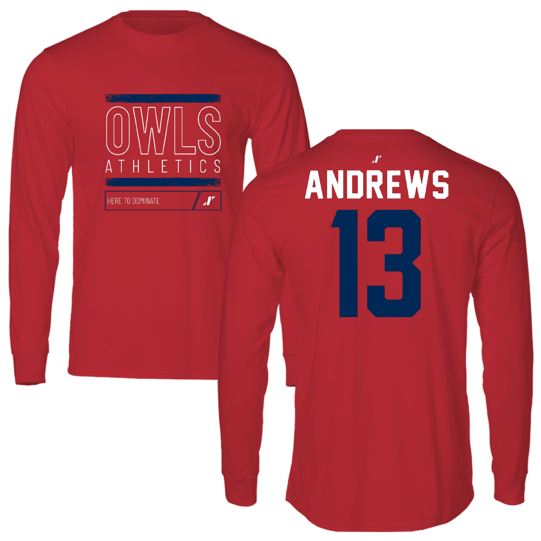 Florida Atlantic University Baseball Red Dominate Performance Long Sleeve - #13 Steven Andrews