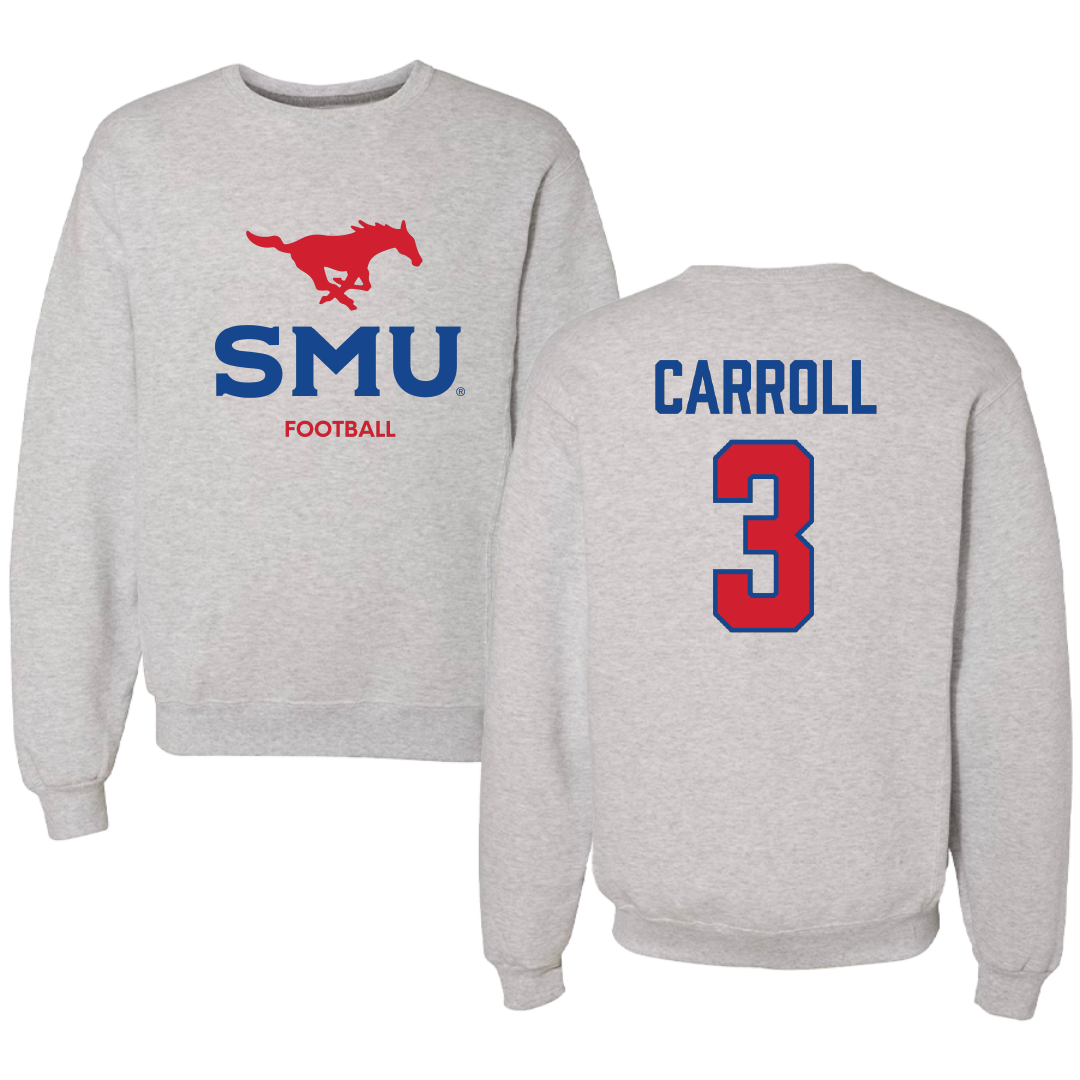 Southern Methodist University Football Light Gray Crewneck - #3 Jamarion Carroll