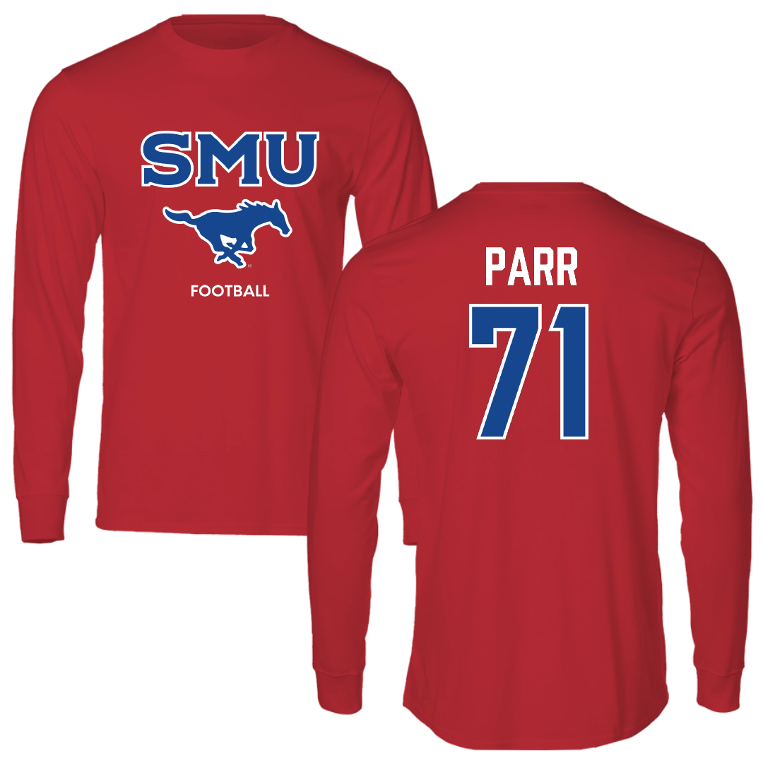 Southern Methodist University Football Red Performance Long Sleeve - #71 Logan Parr