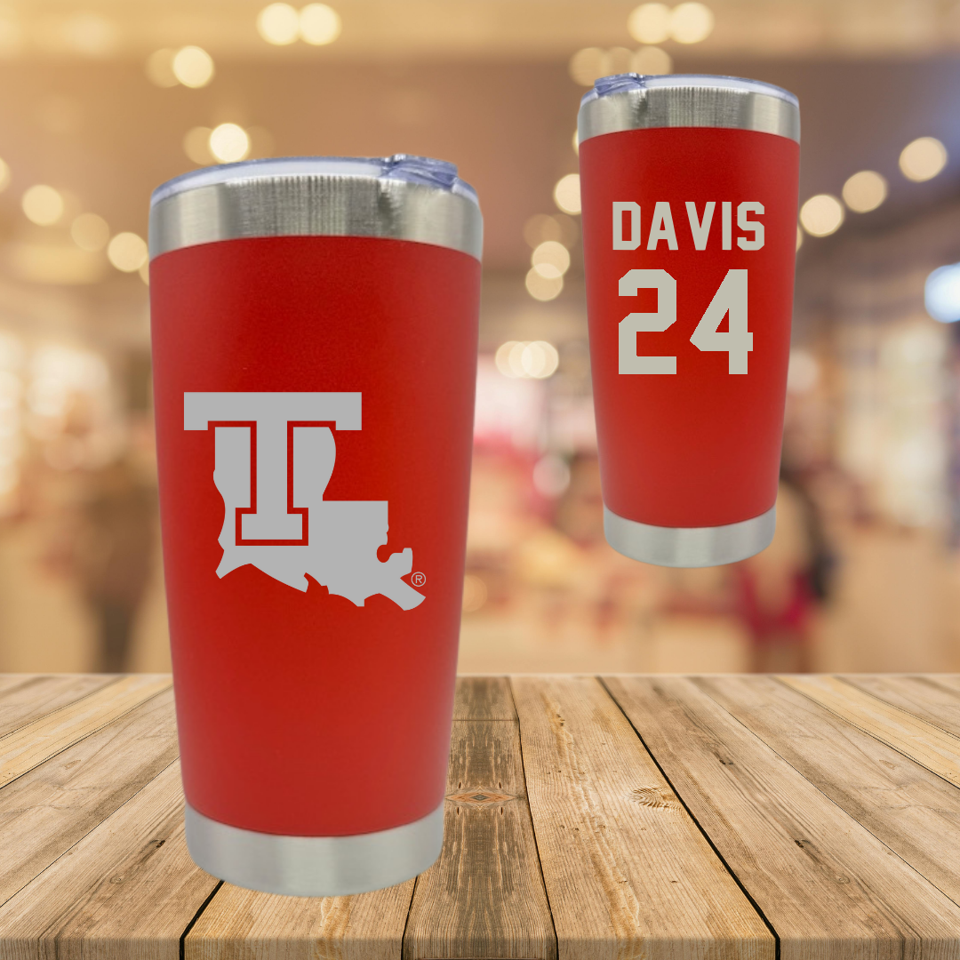 Louisiana Tech University Baseball Red Stainless Steel Tumbler - #24 Dalton Davis