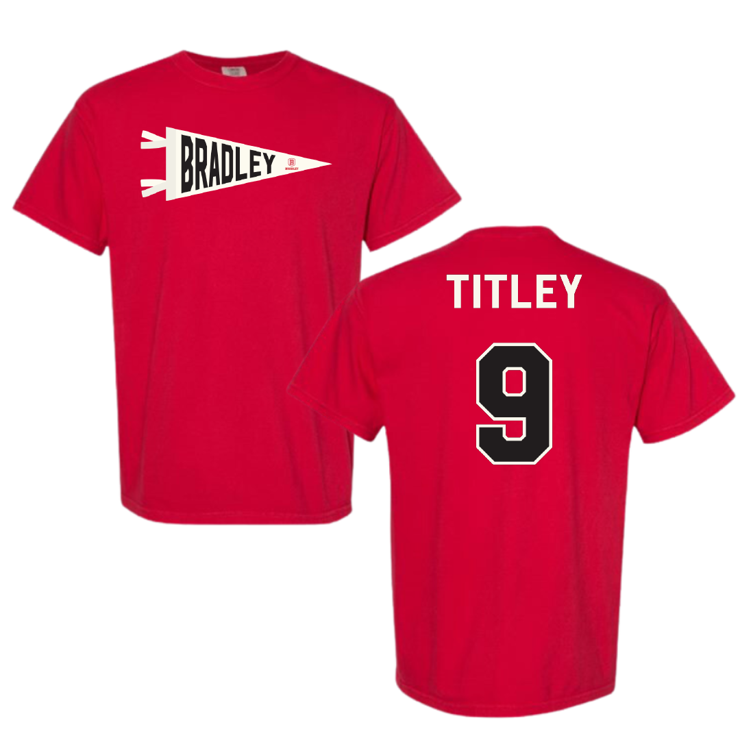 Bradley University Volleyball Red Pennant Comfort Colors Tee - #9 Tendai Titley