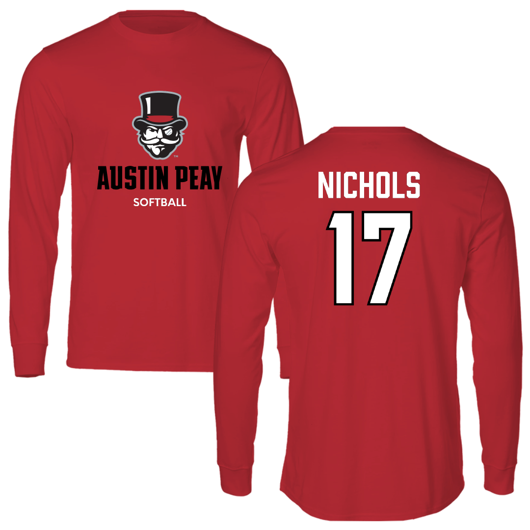Austin Peay State University Softball Red Mascot Long Sleeve - #17 Emberly Nichols